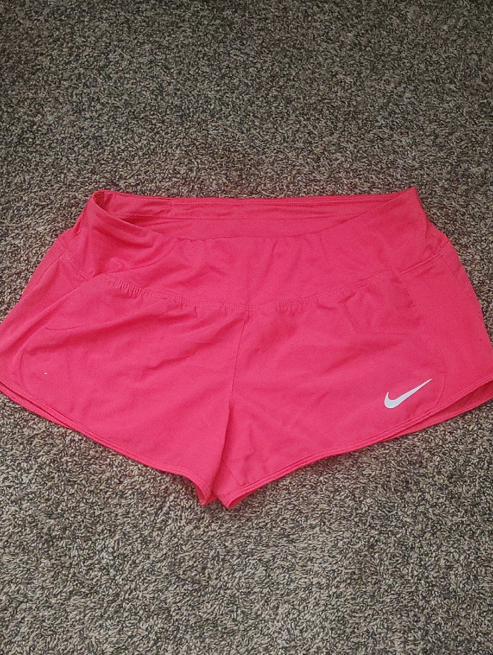 Nike Women's Bright Pink Running Shorts with White Swoosh